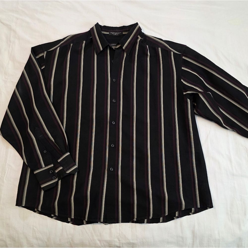 Geoffrey Beene Black Shirt with Burgundy and White Stripes